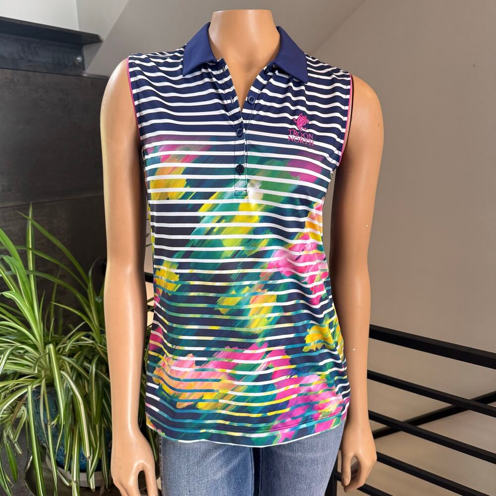 EP New York Women's Blue Sleeveless Golf Polo Top Shirt Size Medium M